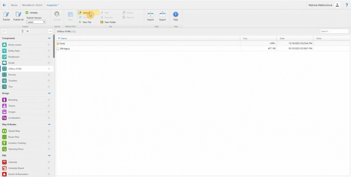 Upload of offline HTML